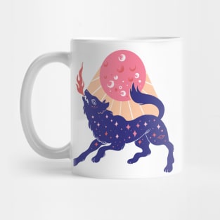 Pink full moon and cosmic wolf Mug